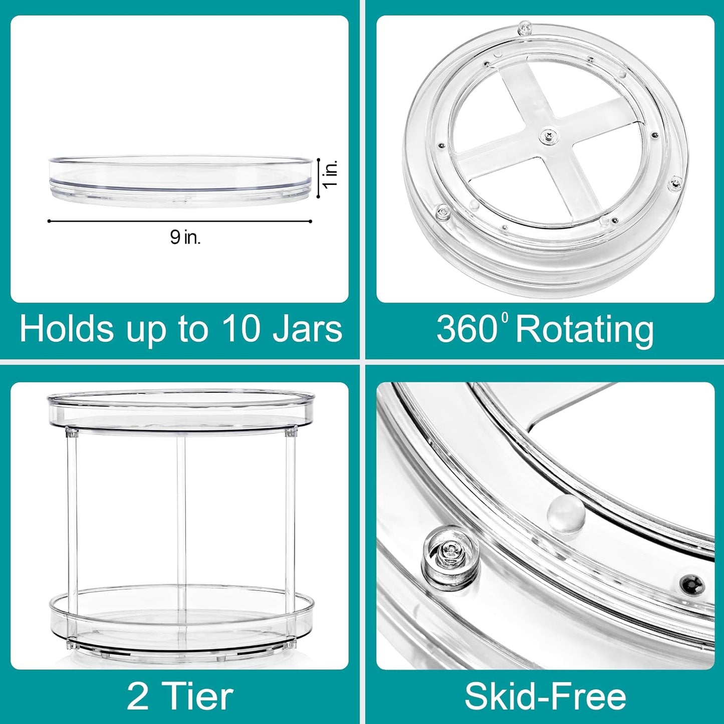 Sorbus 9 Inch Clear Lazy Susan Organizer Set, 2 Flat Turntable Organizer for Spice Organization for Cabinet, 1 Tall Lazy Susan for Kitchen, Home, Office, Closet, Classroom, Laundry Room Organization