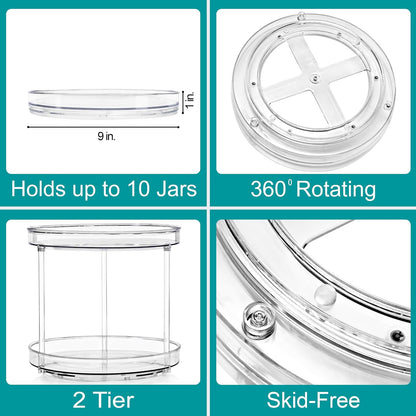Sorbus 9 Inch Clear Lazy Susan Organizer Set, 2 Flat Turntable Organizer for Spice Organization for Cabinet, 1 Tall Lazy Susan for Kitchen, Home, Office, Closet, Classroom, Laundry Room Organization