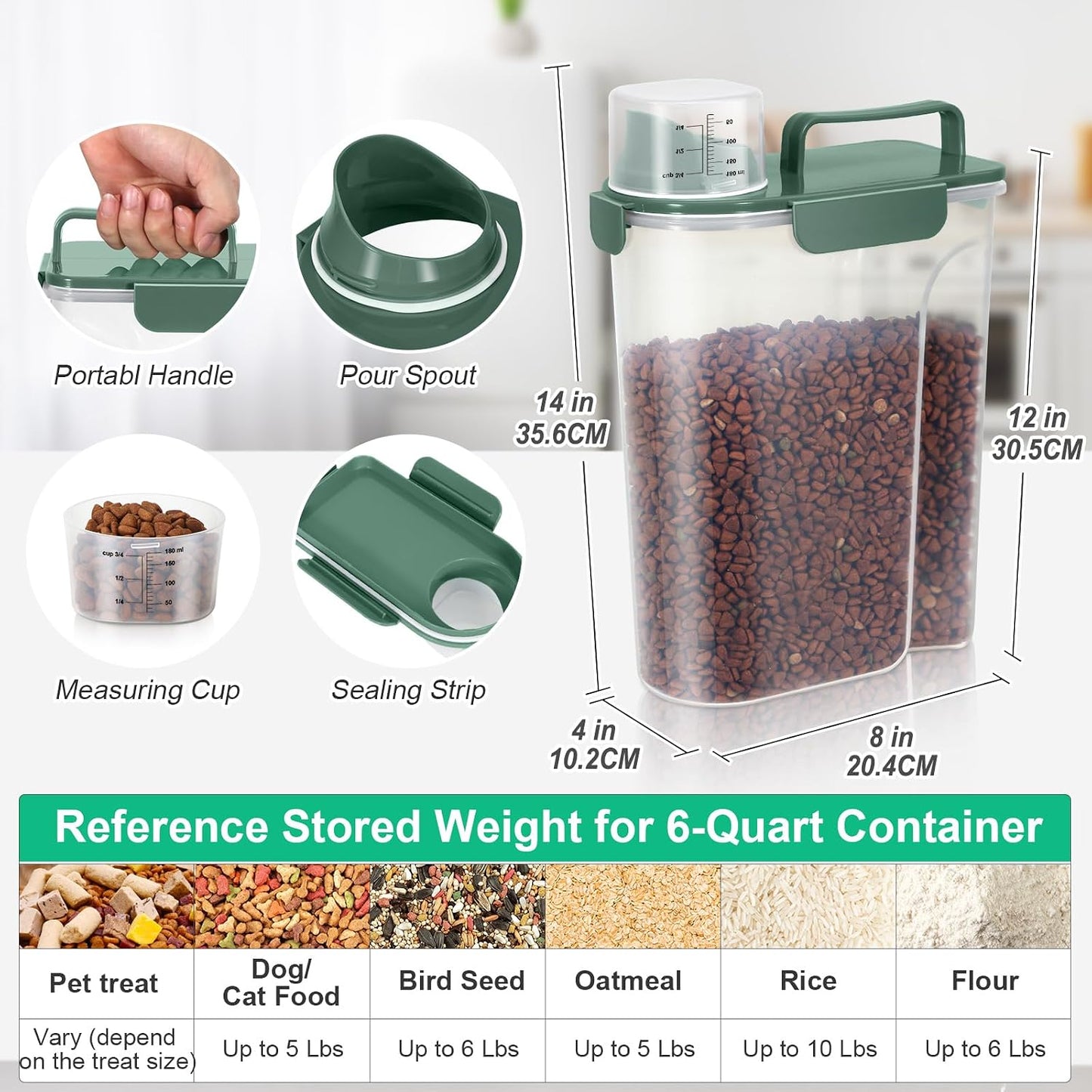 TBMax Pet Food Storage Containers 2 Pack 8-10 Lbs Airtight Dog Food Container Dispenser with Large Spout & Portable Handle, Travel Dog Treat Cat Food Storage Bin Bird Seed Container