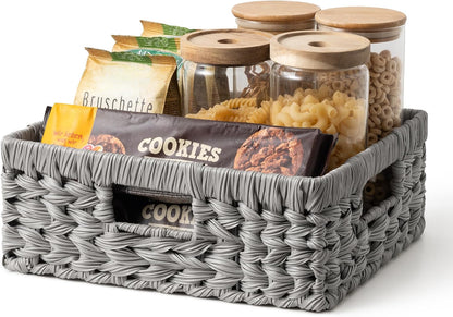 GRANNY SAYS Wicker Storage Baskets for Shelves, Water Hyacinth Basket with Scalloped Edge, Storage Wicker Baskets for Pantry, Large, 2-Pack