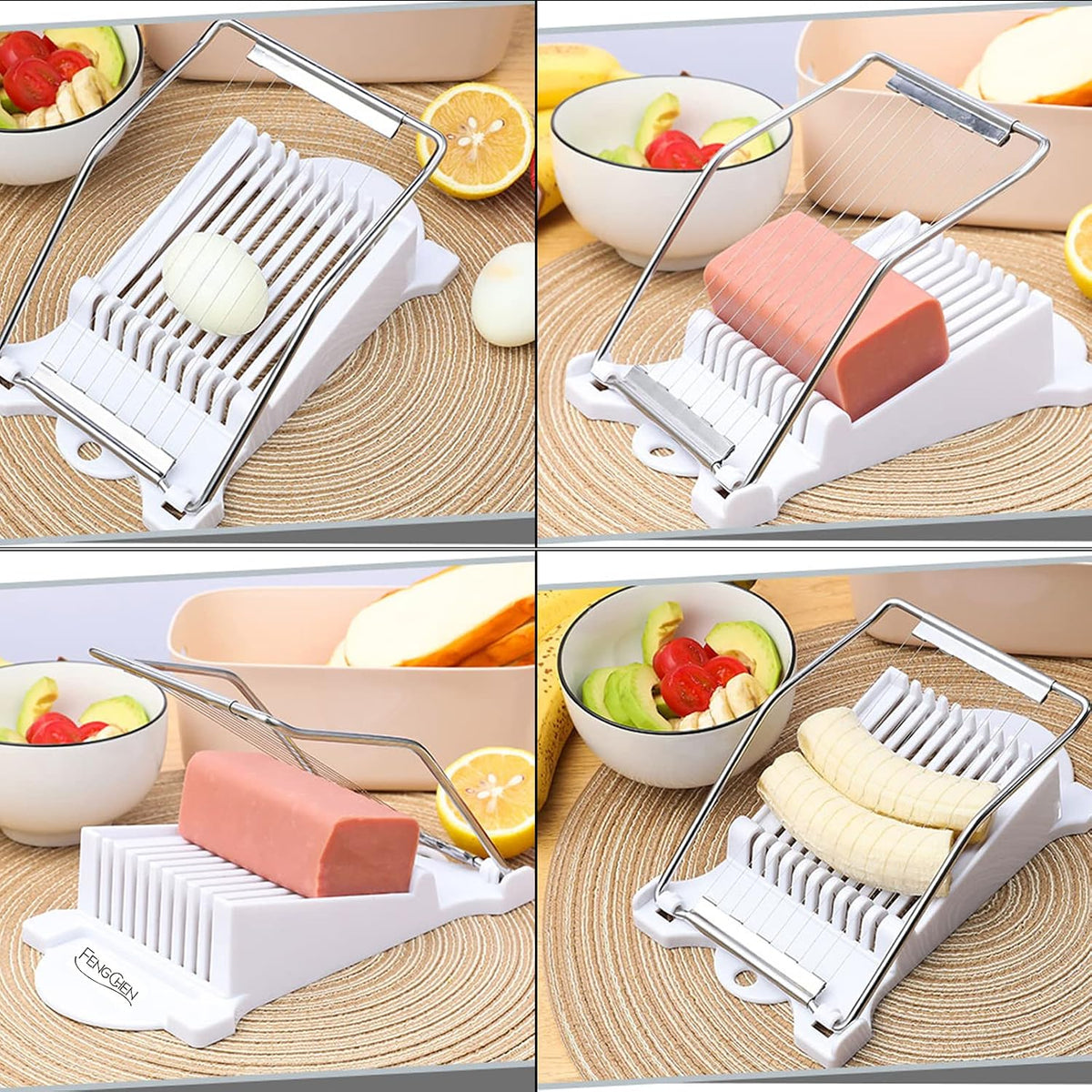 FENGCHEN Luncheon Meat Slicer, Spam Cutter with 10 Stainless Steel Wires, Slice Tool for Boiled Eggs, Banana, Avocado, Black