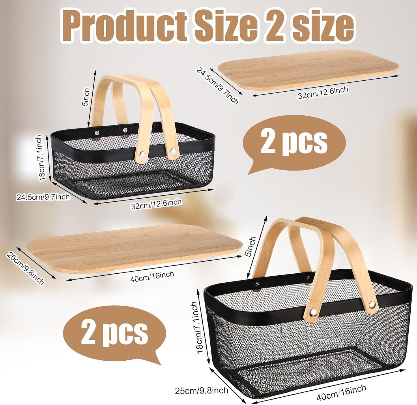 Jingmore 4 Pcs Metal Mesh Baskets with Lid, Stackable for Storage, Prevents Fruit Flies for Vegetable Fruit Kitchen Cabinet Picking Gathering Pantry Harvest Garden(16 Inch,Black)