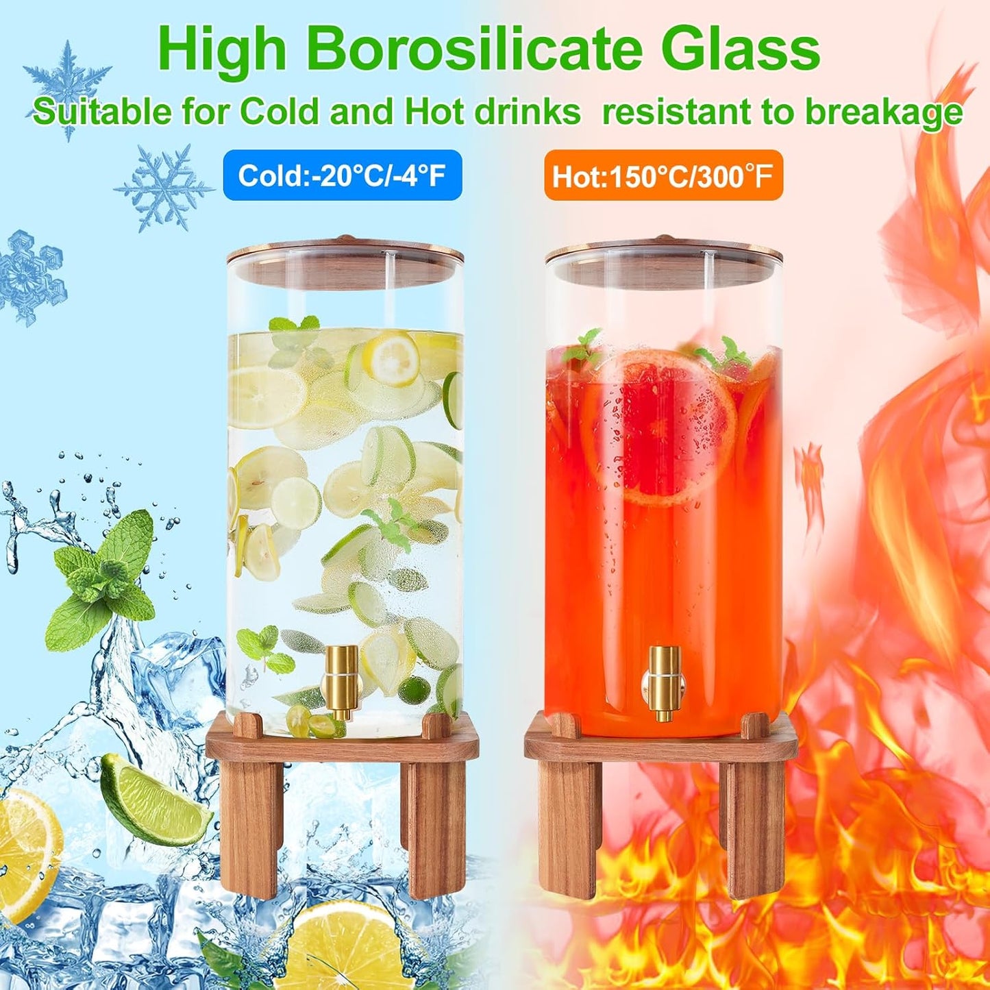 3 Gallon Extra Large Drink Dispenser for Parties,Glass Beverage Dispenser with Stand,Water Drink Dispenser with Airtight Valve,Lemonade Dispenser for Fridge,Water, Juice,Cocktails,Ice Tea & Sun Tea