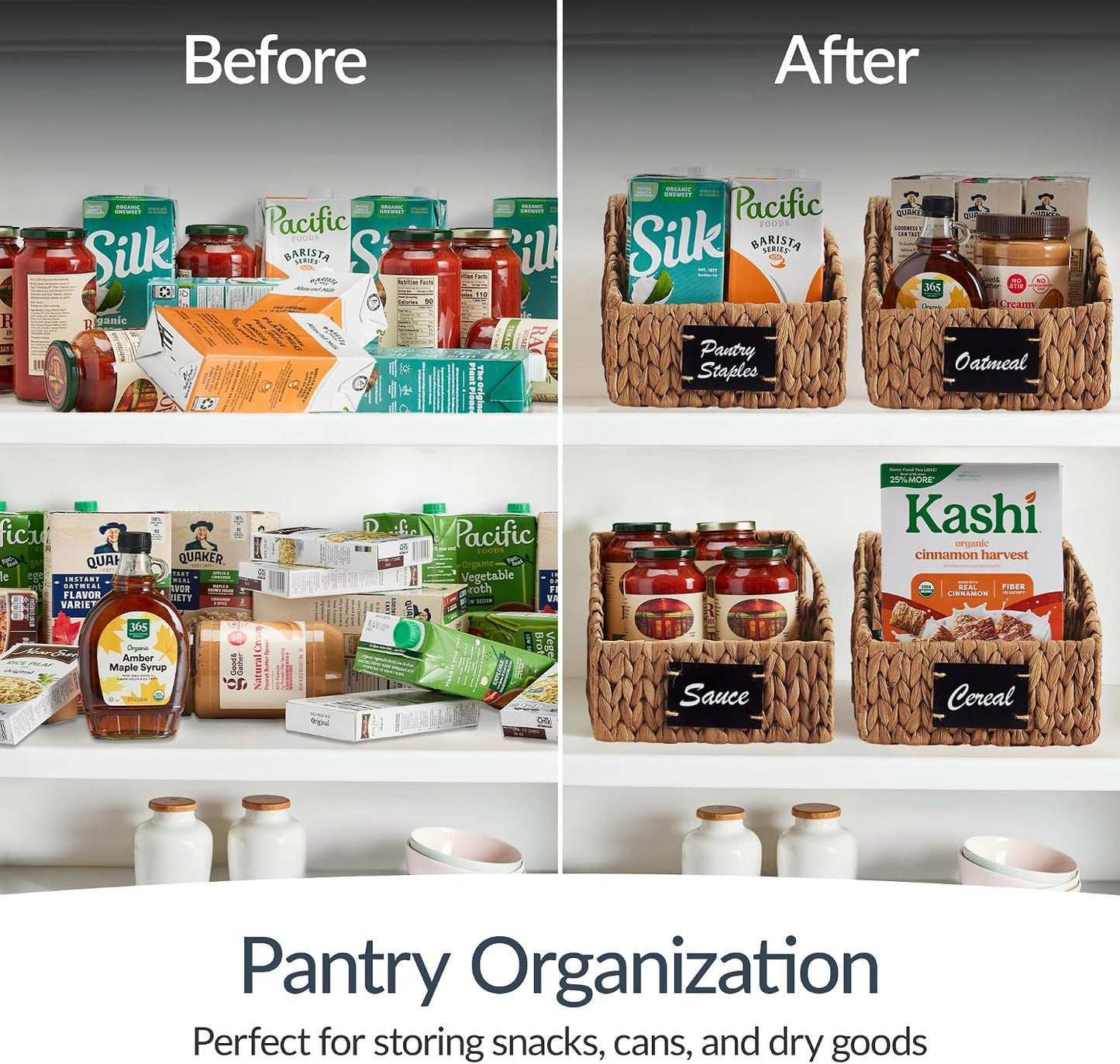 Best Choice Products Water Hyacinth Pantry Storage Baskets, Wicker Baskets w/Built-in Handles, Handwoven Shelf Baskets for Organizing, Pantry Organizers and Storage, 3-Pack - Chestnut