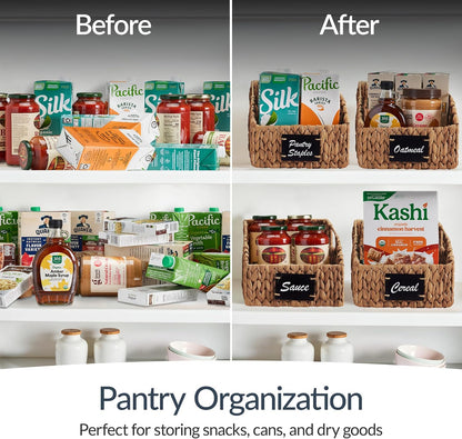 Best Choice Products Water Hyacinth Pantry Storage Baskets, Wicker Baskets w/Built-in Handles, Handwoven Shelf Baskets for Organizing, Pantry Organizers and Storage, 3-Pack - Chestnut