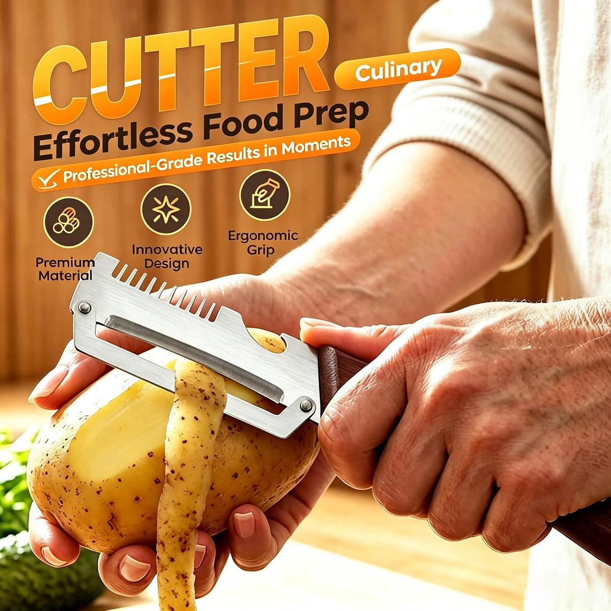3 in 1 Multifunctional Vegetable Peeler, Heavy Duty Stainless Steel Peeler with Ergonomic Handle, Built-in Bottle Opener, Julienne Peeler & Hanging Hook, Smooth Peeling for Vegetables, Fruits (2 Pack)