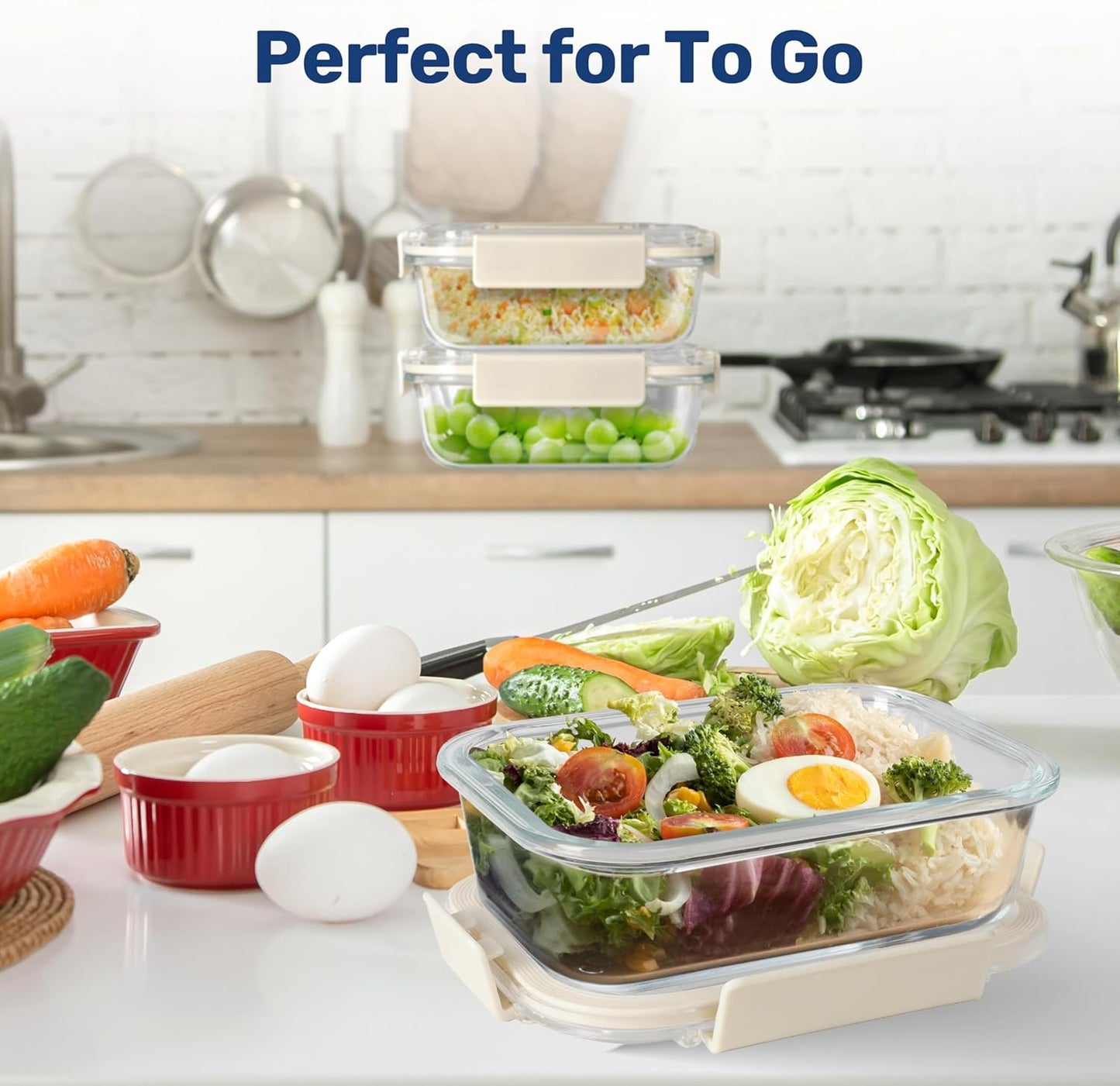 Heal Smart All Temp Food Storage Container, Glass Meal Prep Containers with Lids, Glass Lunch Boxes, Microwave, Oven,Dishwasher Friendly,BPA-Free,Ideal for Lunch, Meal Prep & Leftovers, 4 Packs