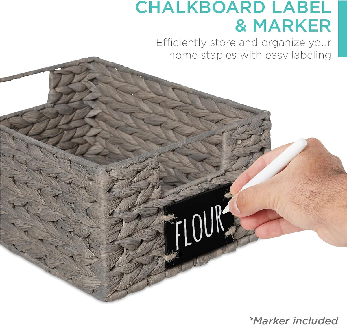 Best Choice Products Set of 4 9x12in Water Hyacinth Pantry Baskets, Woven Organizers w/Chalkboard Label, Chalk Marker - Natural