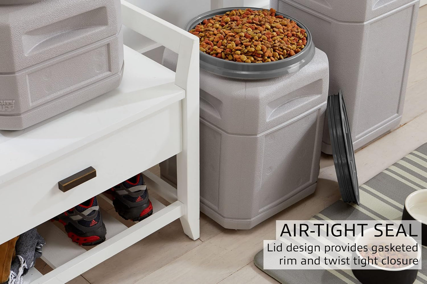 Mighty Tuff Airtight Dog Food Storage Container – 13 Gal, up to 54 lb Capacity – Cat and Dog Food Container with Twist Lid & Handles – BPA-Free, Made in USA