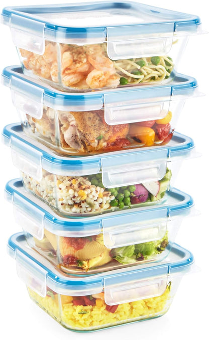 Snapware Glass Total Solutions (12-Pack) Food Storage Containers Set, (1, 2 & 4 Cup), Airtight & Leakproof Plastic Locking BPA-Free Lids, Freezer Dishwasher Microwave Safe