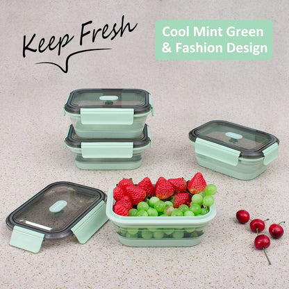 Collapsible Food Storage Containers with Lids, 4 Pack, 40 oz Silicone 1-Compartment Meal Prep Containers Reusable, Lunch Bento Boxes for Adults, Microwave Freezer Dishwasher Safe, BPA-Free, Black