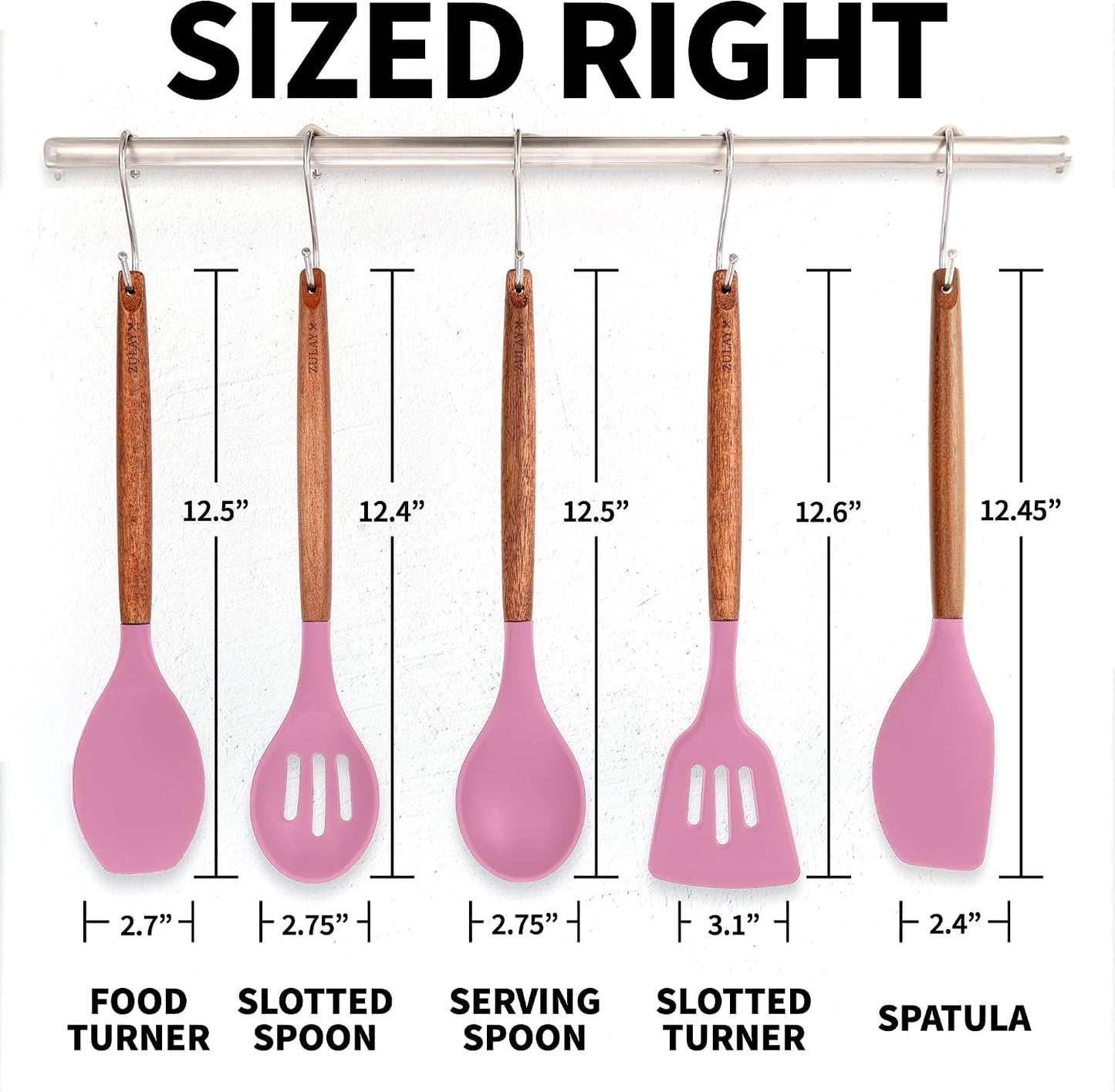 Zulay Kitchen Utensils Set Non-Stick Silicone Cooking Utensils Set with Authentic Acacia Wood Handles - 5 Piece Silicone Utensil Set - Kitchen Utensils Set with 464°F Heat Resistance - Gray
