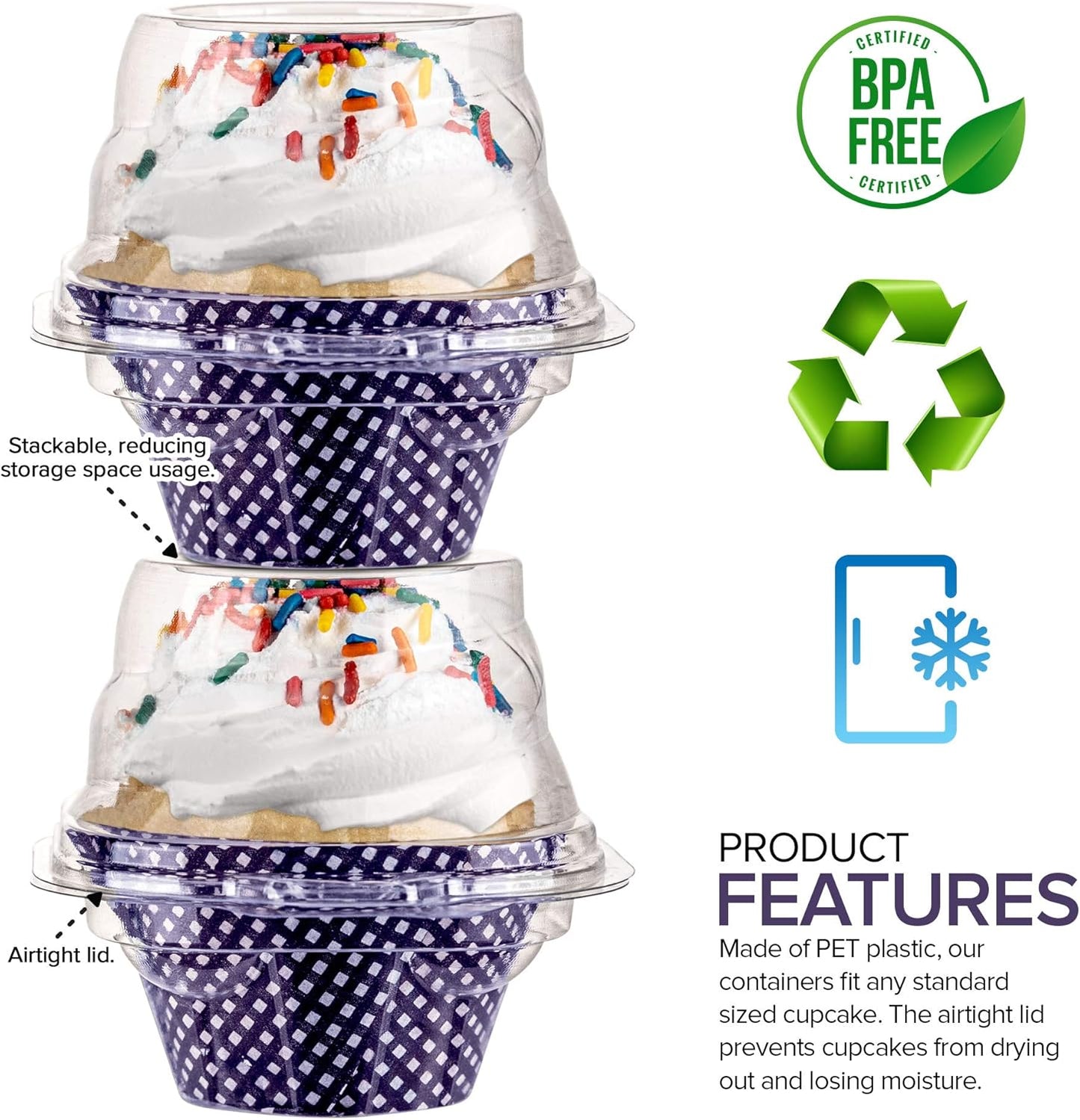 Stock Your Home Individual Plastic Cupcake Containers Disposable with Connected Airtight Dome Lid (100 Count) Clear Single Cupcake Container, BPA Free