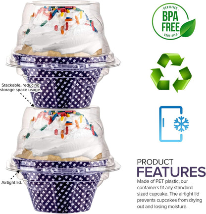 Stock Your Home Individual Plastic Cupcake Containers Disposable with Connected Airtight Dome Lid (100 Count) Clear Single Cupcake Container, BPA Free