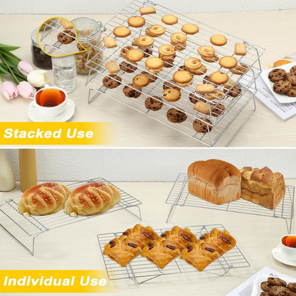 Hunnycook 15.8”×9.8” Cooling Rack, 3P Stainless Steel Baking Rack, Oven Safe Cooling Racks for Cooking and Baking, Black Roasting Rack & Wire Rack & Cookie Cooling Rack for Roasting, Grilling, Drying