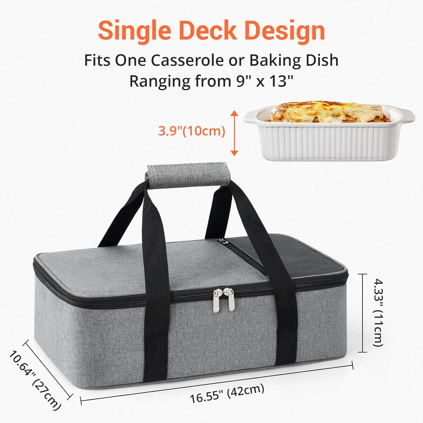 Insulated Casserole Carrier for Hot or Cold Food,Pie Carrier Bag Lunch Tote for Potluck Parties/Picnic/Cookouts, Fits 9"x13" Baking Dish,Grey