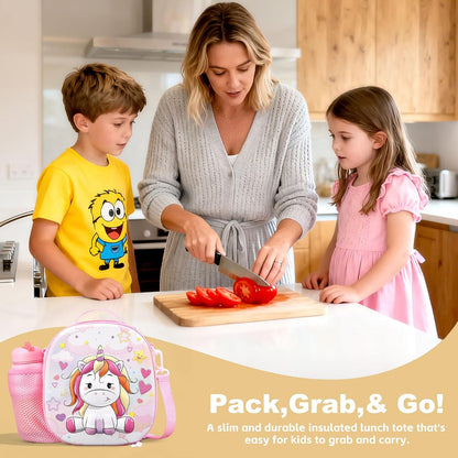 Kids Lunch Box for Kids Insulated Reusable Lunch Bag Tote Durable Children Leak-proof Lunchbox with Adjustable Shoulder Strap for School Daycare Travel Picnic (Navy - 3D Dinosaur)