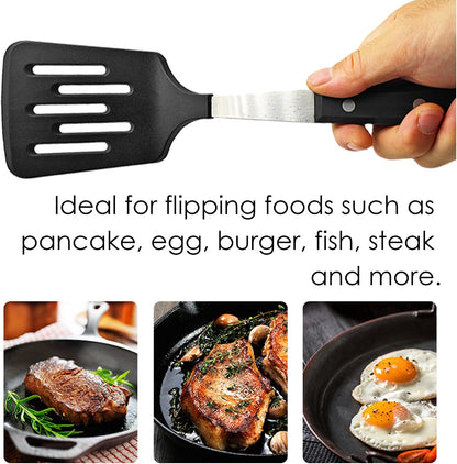 Stainless Steel Cooking Slotted Turner With Heat-resistant BPA-free nylon head Safe for Non-Stick Cookware POM Handles Heavy Duty Kitchen Spatulas For Serving