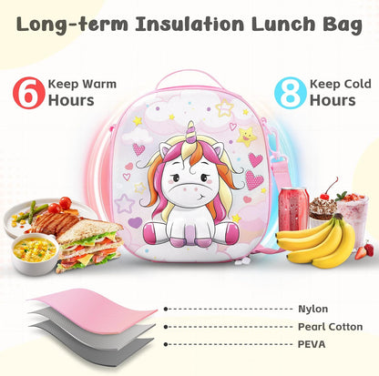 Reusable Insulated Lunch Bag for Kids Teens & Adults with Adjustable Shoulder Strap - Large Durable Lunch Bag Tote for School Travel Picnic Work - Leakproof Design Lunch Carrier (Black -3D Dinosaur)