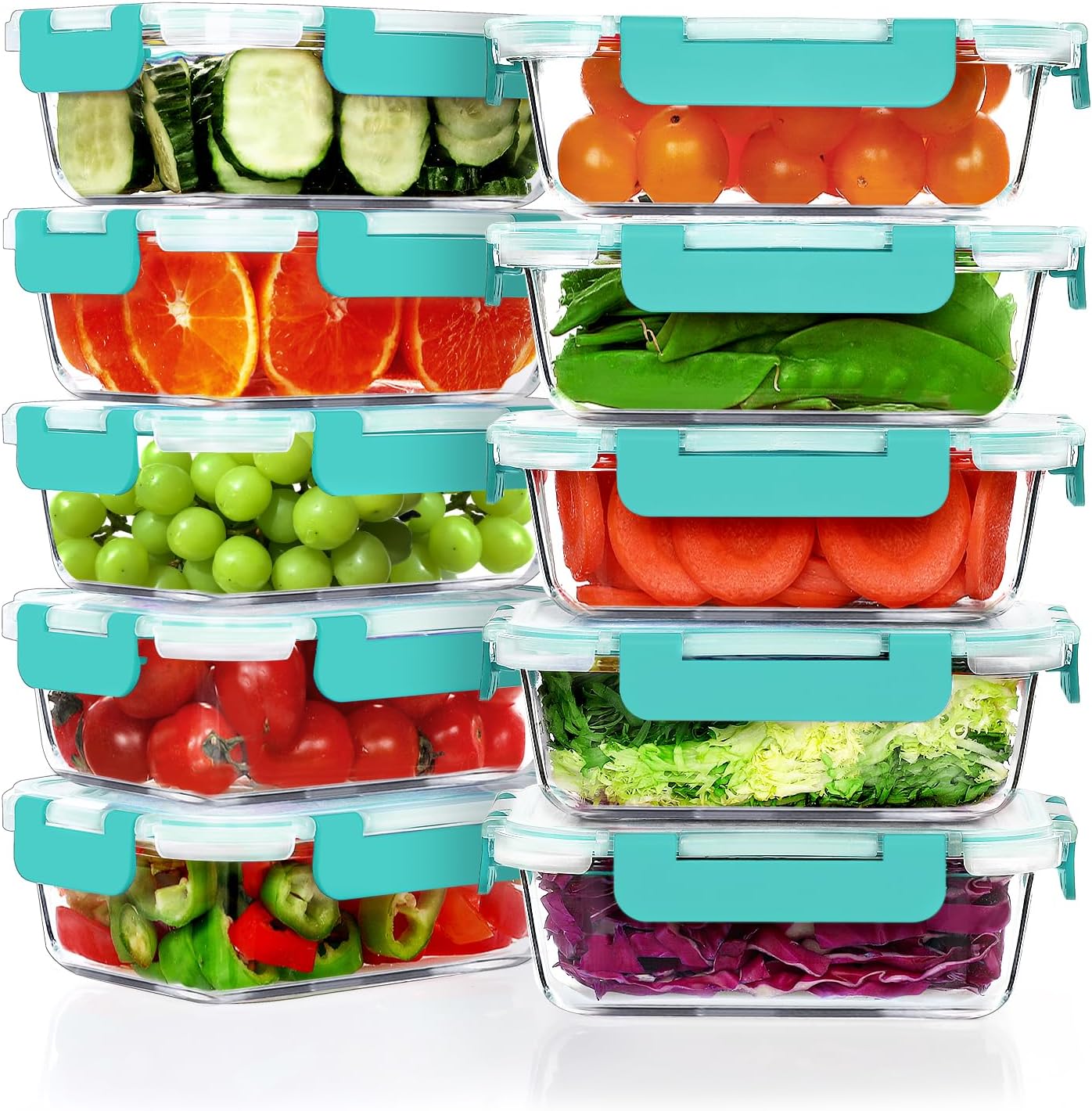 VERONES 10 Pack 22 OZ Glass Meal Prep Containers, Airtight Glass Lunch Containers Set, Food Storage Containers with Lids,BPA Free, for Microwave, Oven, Freezer & Dishwasher Friendly,White