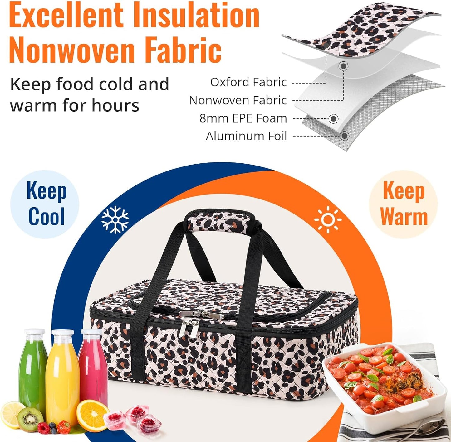 Insulated Casserole Carrier - Portable Casserole Carrier for Hot or Cold Food, Lasagna Holder for Parties,Picnic,Cookouts,Traveling - Fits 9" x 13" Baking Dish (Beige)