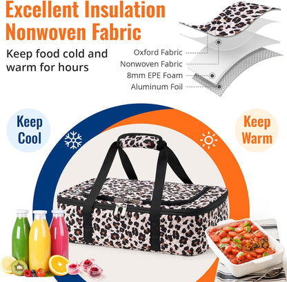 Insulated Casserole Carrier - Portable Casserole Carrier for Hot or Cold Food, Lasagna Holder for Parties,Picnic,Cookouts,Traveling - Fits 9" x 13" Baking Dish (Beige)
