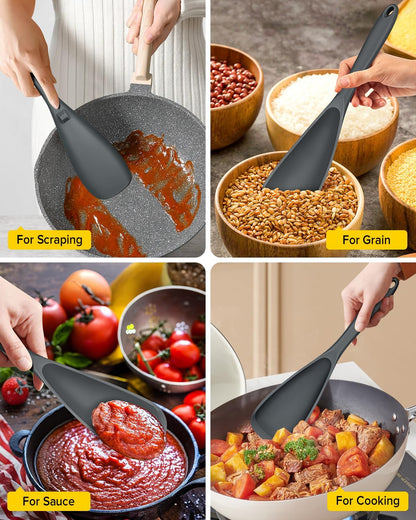 Pack of 2 Cooking Spoons for Non Stick Cookware, Multifunction Spatula Spoon BPA-Free, One-Piece Design, Suitable for Scooping, Scraping, Serving and Mixing(BLACK-GRAY)