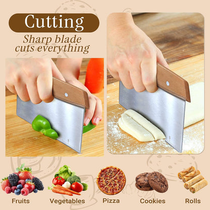 Multipurpose Bench Scraper, Dough Scraper and Dough Cutter for Flat Top Griddle, Bread, Pizza, and Pastry – Stainless Steel Griddle Scraper Chopper for Baking and Cooking