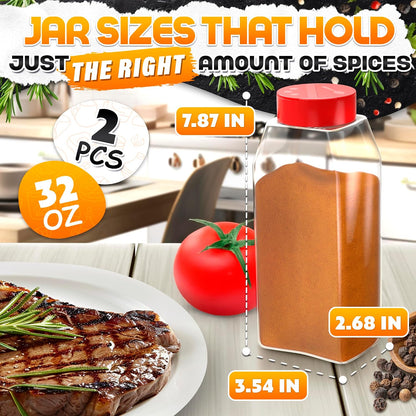 2 Pcs Large Seasoning Shaker Containers, 32 oz, Dual Flip-Top Lids, Clear
