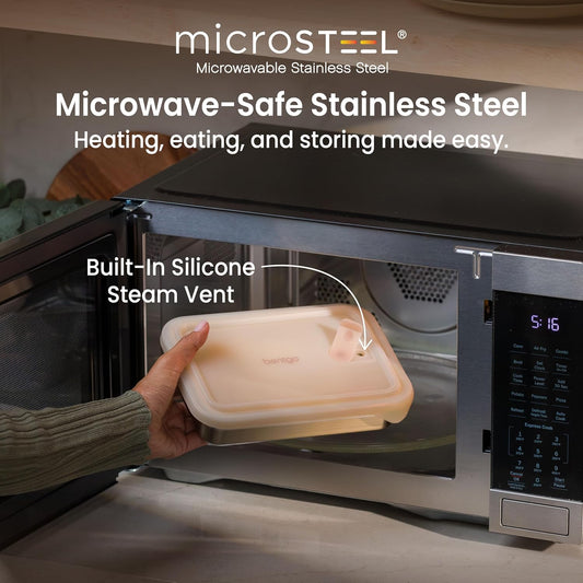 Bentgo MicroSteel Heat & Eat Container – Microwave-Safe, Leak-Proof & Airtight, Easy-to-Clean Lightweight Stainless Steel Reusable Food Storage with Silicone Lid (Snack Size; 2-Cup Capacity; Rose)