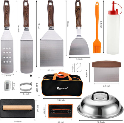 ROMANTICIST 29PCS Griddle Accessories Set - Flat Top Teppanyaki Spatula Set with Scraper, Basting Cover for Camp Chef- Home Cooking Griddle and Outdoor BBQ Gifts for Christmas