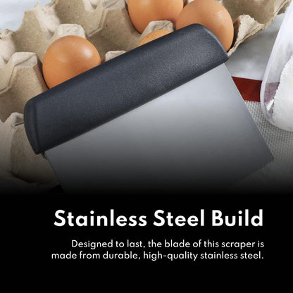 New Star Foodservice Bakery-Grade Stainless Steel Dough Scraper with Black Plastic Handle, 6 x 3 Inch Bench Scraper, Pastry Cutter, Dough Divider, Baking Prep Tool