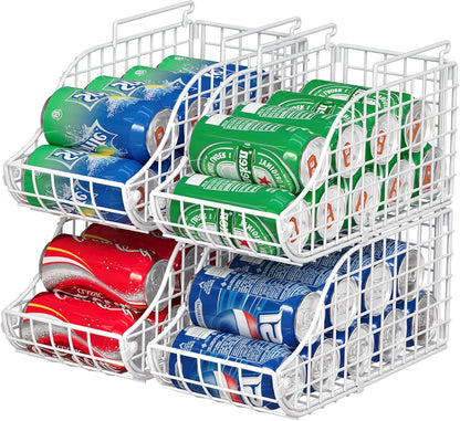 Sonyabecca 4-Pack Stackable Canned Food Organizer with Handles, Soda Can Organizer for Kitchen Pantry Shelves, Foldable Wire Cabinet Shelf for Can Storage, Patent Pending, Black