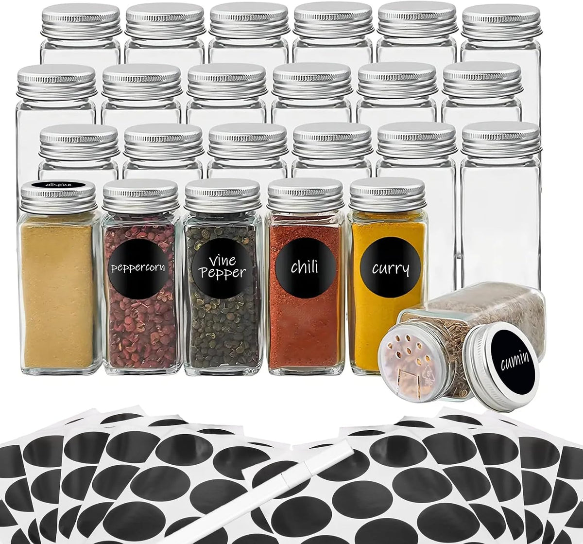 DIDITIME Spice Jars with Label, 4oz Empty Square Seasoning Containers