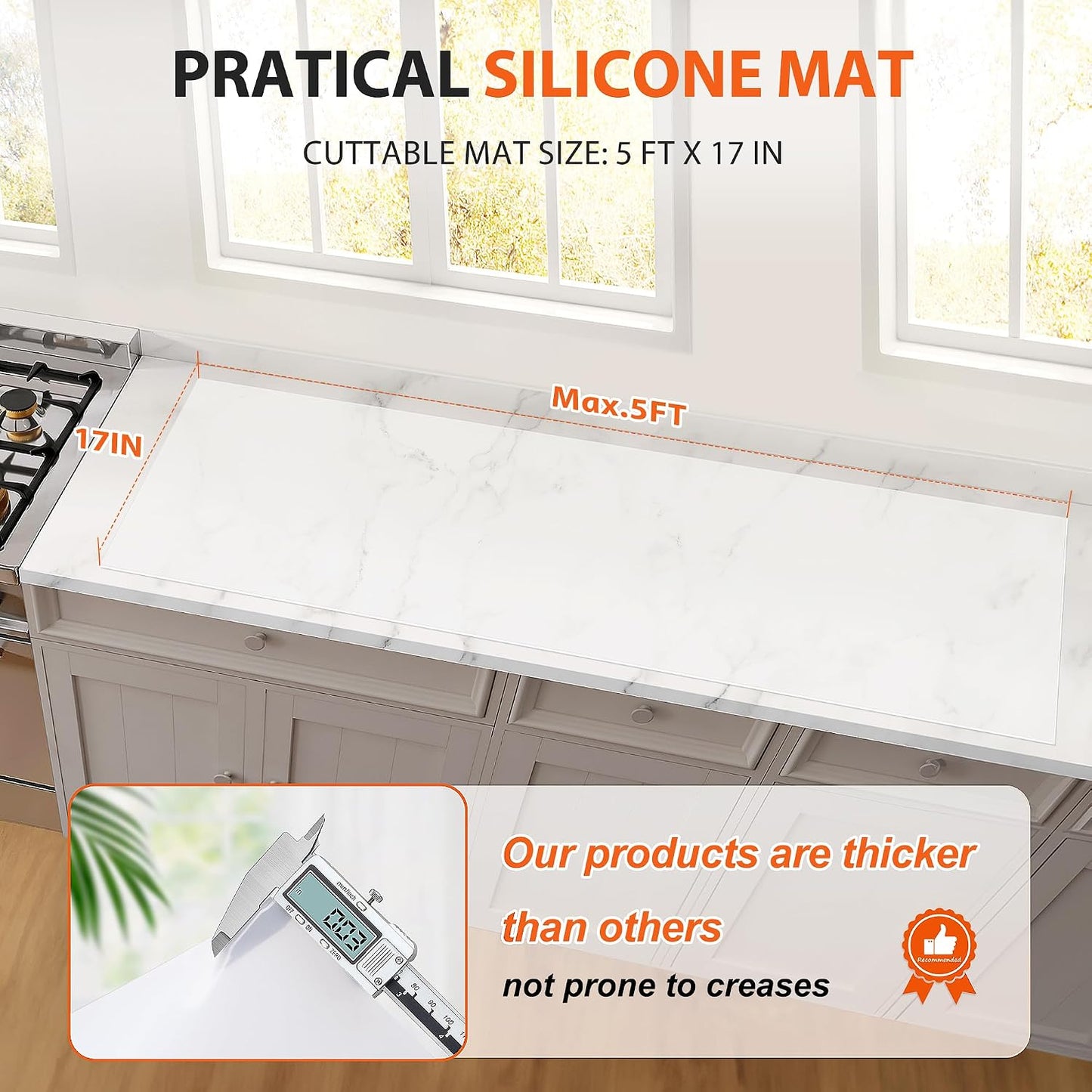 Silicone Mat Roll - Silicone Mats for Kitchen Counter, Heat Resistant Countertop Protector, Non-Slip Table Mat Desk Saver Pad, Multi-functional Cuttable Silicone Mat, Craft Mat - 17IN X 5FT