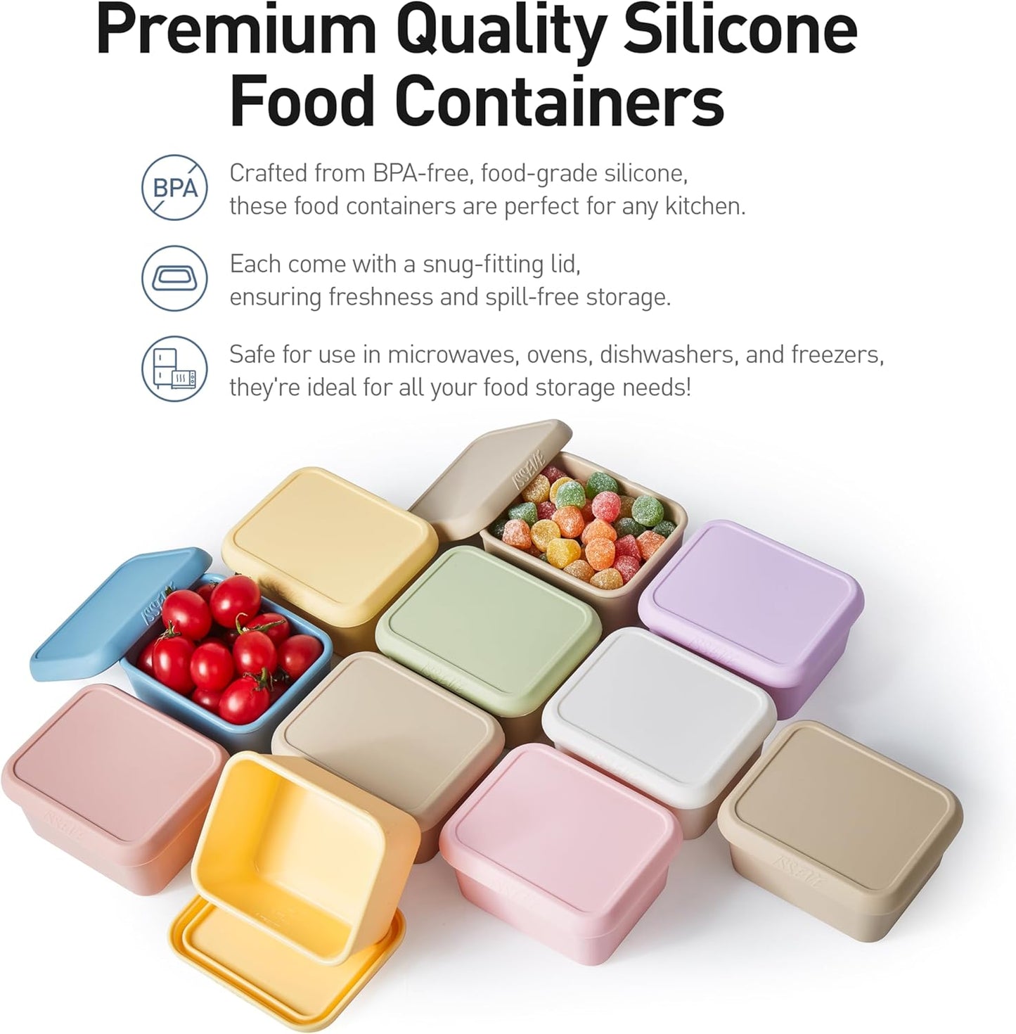 ISSEVE 8oz Silicone Snack Containers for Kids, 1 Cup Reusable Small Containers with Lids, Leak Proof Silicone Food Storage Containers, Kids Lunch Box for Daycare, School, Travel (4)