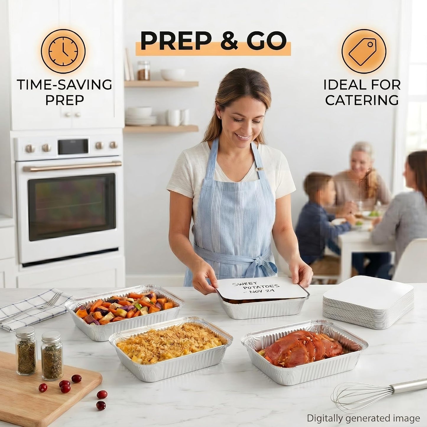50 Pack Aluminum Pans with Cardboard Lids, 8.3"x6.2", 2.25 LB | Heavy duty disposable foil containers, trays for baking, meal prep, roasting, food storage
