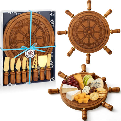 Ziliny Sea Turtle Shaped Cheese Board Set Small Charcuterie Cutting Board Wooden Platter with Knives Forks Funny Serving Trays Turtle Gift for women Christmas Party Kitchen Decoration