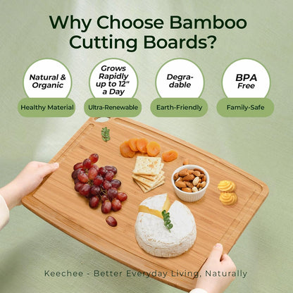 Keechee Dishwasher Safe Bamboo Cutting Boards Durable Lightweight Wood Cutting Board for Busy Kitchen, Easy Clean Wooden Chopping Boards with Juice Groove Set of 3 (L+M+S)