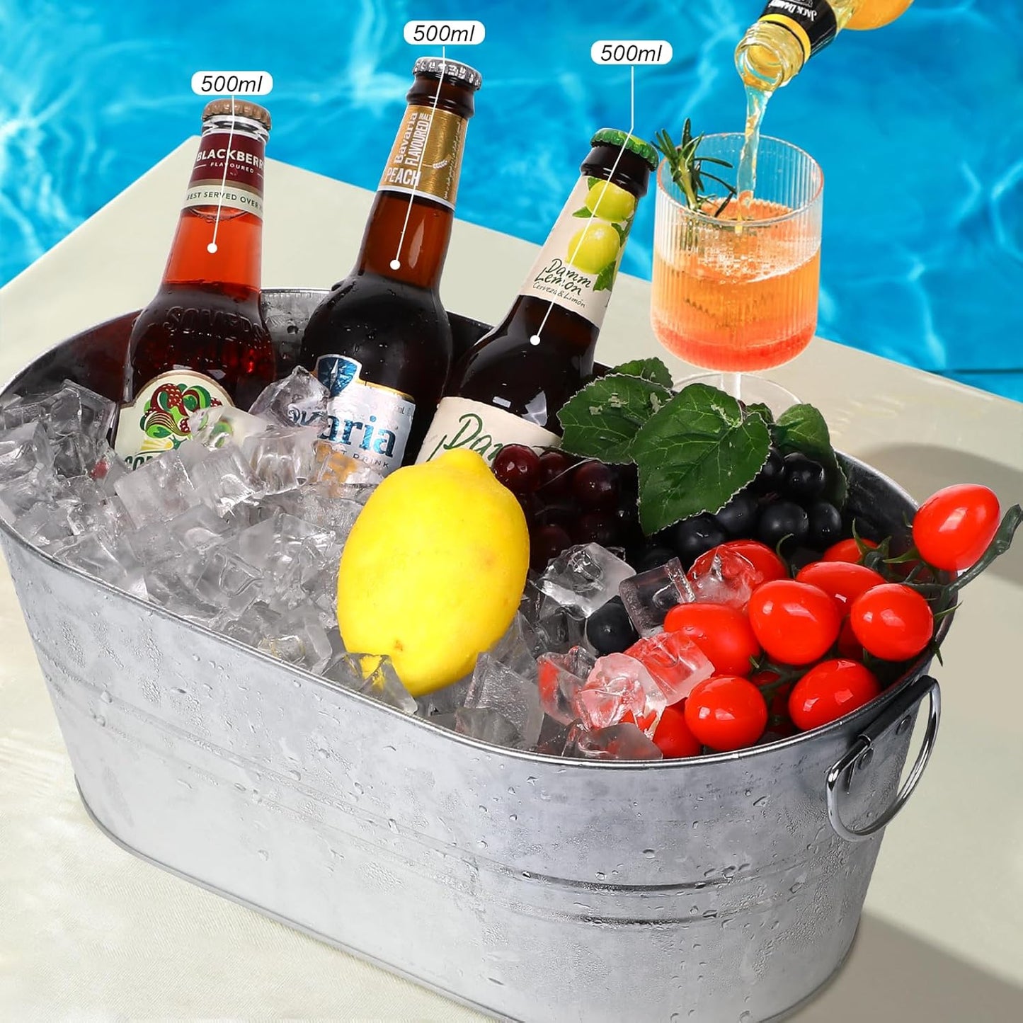 Galvanized Tub Beverage Tubs, 2pcs Metal Ice Buckets for Cocktail Bar 3 Gallon Wine Beer Drink Buckets with Handles Large Tub Cooler Mimosa Bar Supplies Ice Bucket for Parties 15x9.6x6inch (Black)