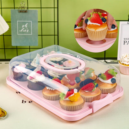 NPLUX Cupcake Containers with Lid Rectangular Cake Carrier 3-in-1 Multipurpose Cupcake Holder for Muffins Pies Sweets Pastries Fruit or Snacks (White, 13" x 9" x 4")