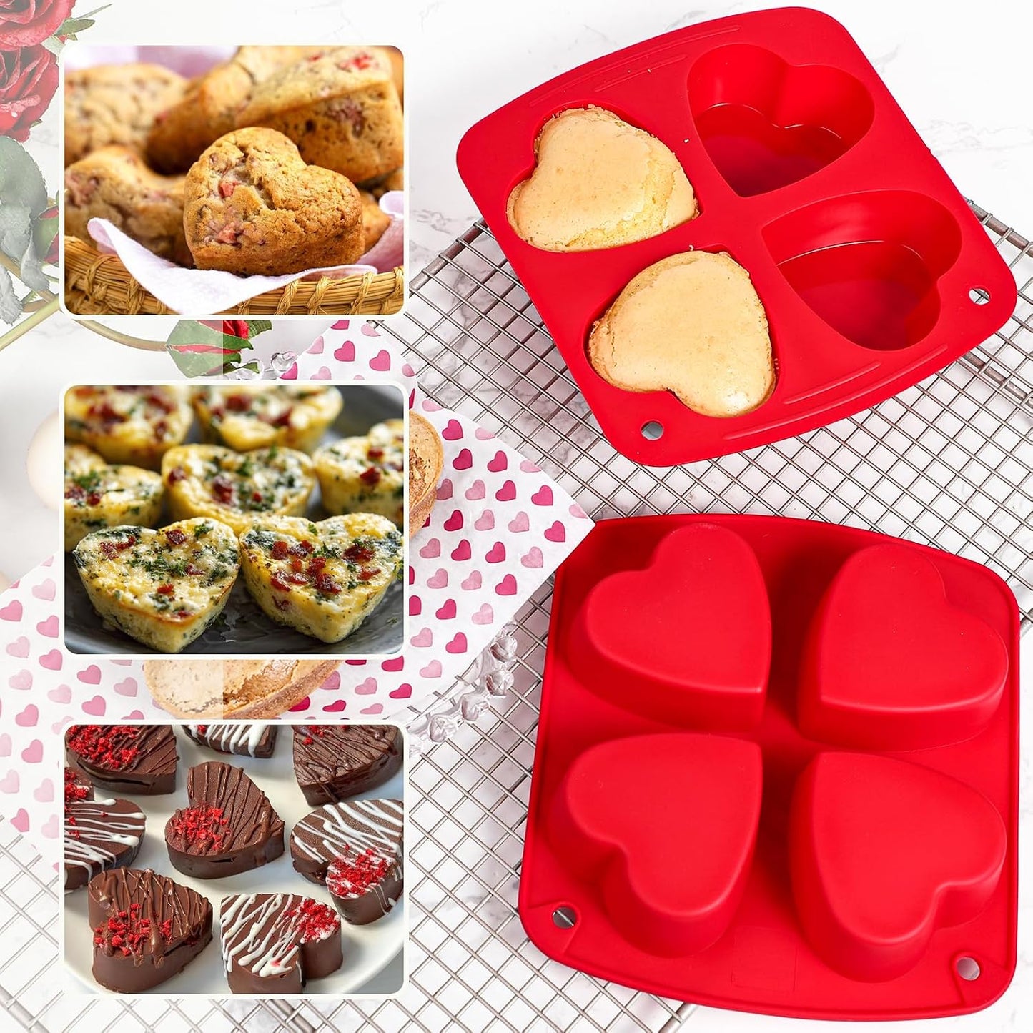 Webake 3PCS Silicone Air Fryer Muffin Pan for Baking 4 Cavity Air Fryer Egg Bites Silicone Mold, Nonstick BPA Free Muffin Tins
