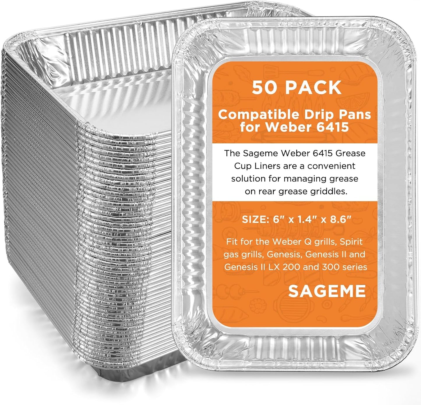 20 Pack Weber Grills Compatible Drip Pans 6415 for Weber Grills Spirit Gas Grills, Q Grills, Genesis and Genesis II LX 200 300 Series Disposable Aluminum Foil Grease Trays 6 x 1.4 x 8.6 Inches
