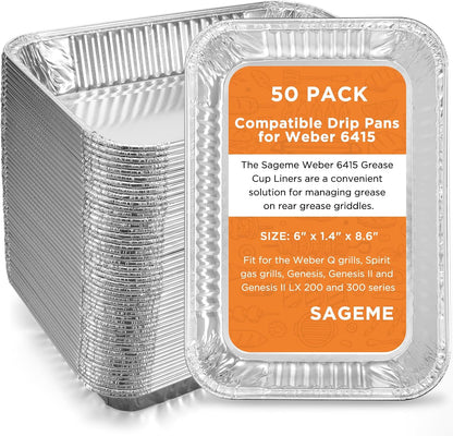 20 Pack Weber Grills Compatible Drip Pans 6415 for Weber Grills Spirit Gas Grills, Q Grills, Genesis and Genesis II LX 200 300 Series Disposable Aluminum Foil Grease Trays 6 x 1.4 x 8.6 Inches