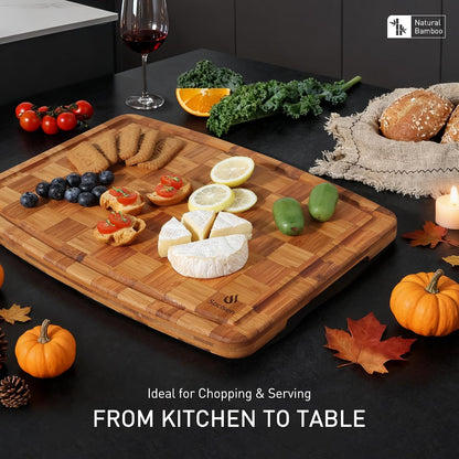 3 Pack Bamboo Cutting Board Set Non Toxic Wooden Cutting Board for Kitchen Non Slip Solid End Grain Thick Wood Juice Groove Chopping Board Edge Grain Teak Smart Marble Flexible Round Stone Metal