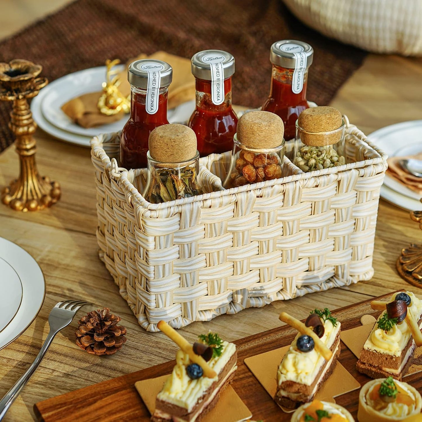 GRANNY SAYS Wicker Utensil Caddy - Picnic Basket with Handle, Organizer for Kitchen Table or Cabinet, Silverware Holder for Parties