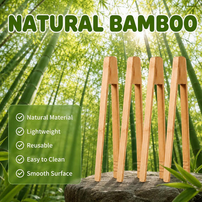 4PCS Wooden Toaster Tongs with Anti-slip Design, Natural Bamboo Tong for Toaster Toasters Tongs 10" Heat-resistant Reusable for Toasters, Bagels, Pastries, and Salads BBQ & Grilling Cooking & Serving