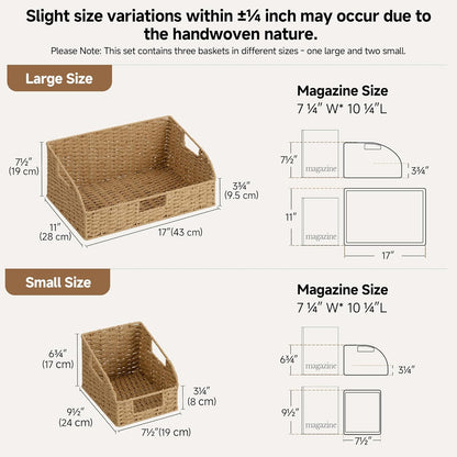 StorageWorks Water Hyacinth Pantry Storage Baskets, Wicker Baskets with Built-in Handles, Handwoven Shelf Baskets for Organizing, Pantry Organizers and Storage, 3 Pack