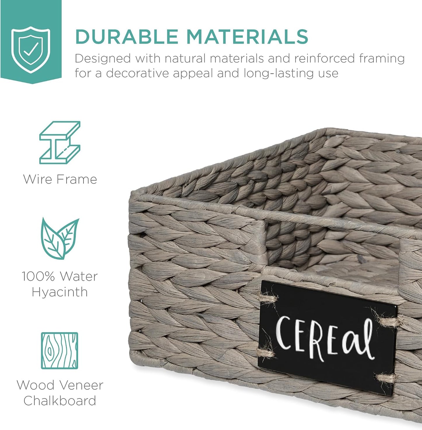 Best Choice Products Set of 4 9x12in Water Hyacinth Pantry Baskets, Woven Organizers w/Chalkboard Label, Chalk Marker - Natural