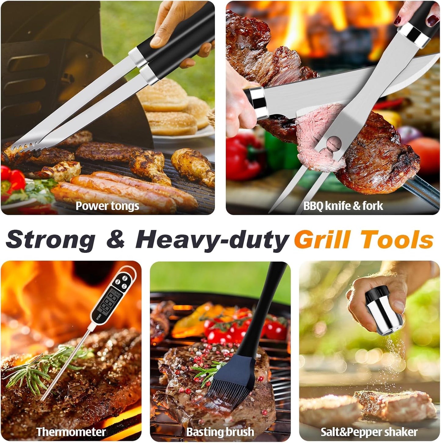ROMANTICIST 26pcs Grilling Gifts for Men, Dad Gifts for Father's Day, Stainless Steel BBQ Grill Accessories Tools Set, Heavy Duty BBQ Utensils Kit with Apron, Thermometer, Mats in Aluminum Case Brown